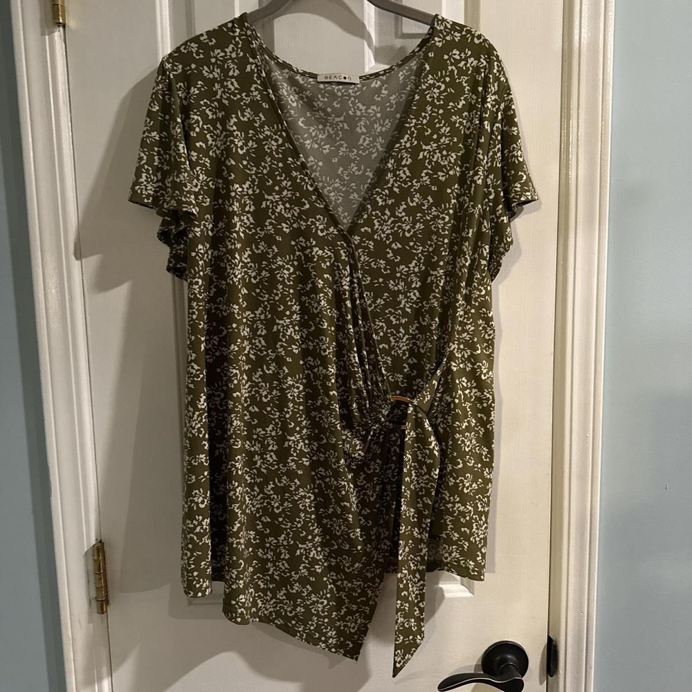 Beacon Olive Faux Wrap Top‎ 2X